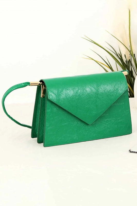 2-Compartment Magnet Clamshell Shoulder Leather Bag - Emerald Green