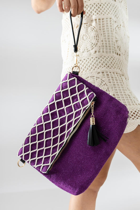 Purple Embroidery Detailed Hand and Shoulder Bag
