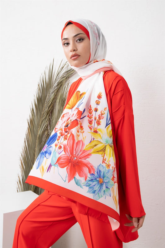 Colorful Floral Pattern Shawl Red