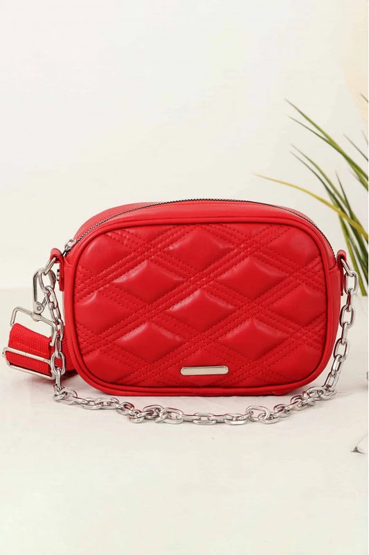 Embroidered Chain Hand Strap Women's Shoulder Bag - Red