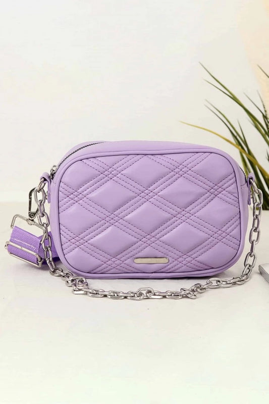 Embroidered Chain Hand Strap Women's Shoulder Bag - Lilac