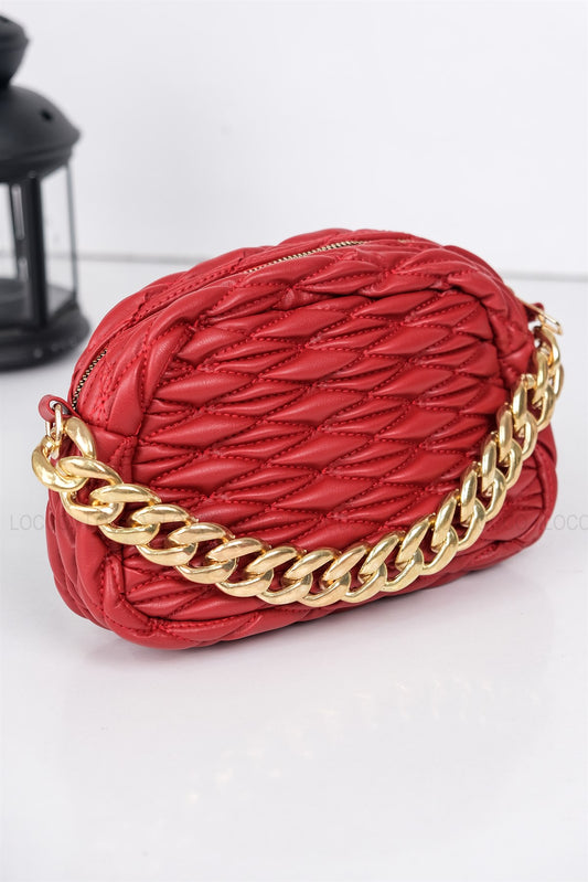 CHAIN DETAIL EMBOSSED BAG RED